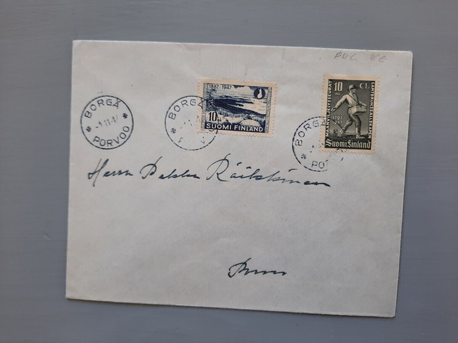 FDC Suomi 1947 SMY ja maanviljelys samalla kuorella