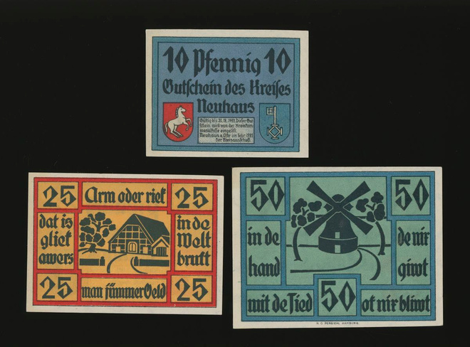 Saksa Notgeld 10, 25, 50 Pfg, Neuhaus 1921