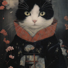 Japanilainen kissa, musta kimono - pikkukuva 1