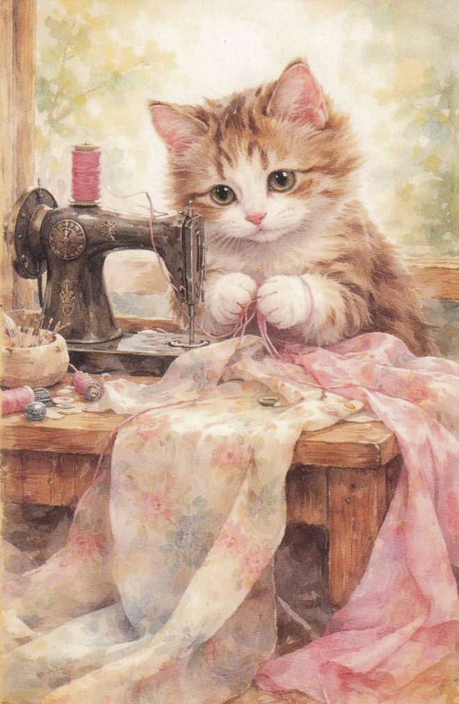 Kissa ompelee