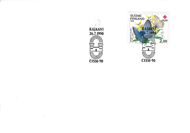 KAJAANI 26.7.1990 CISM-90 ERIK.LEIMA KUORI PR 2,00+0,50 MK 1