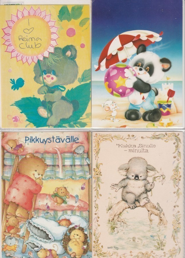Postikorttierä,   4 korttia, Nallet / Pehmolelut
