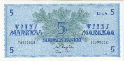 5 Markkaa 1963 Litt.A T-sarjaa, kl.8
