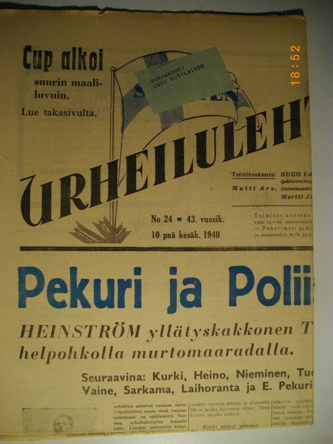 Suomen Urheilulehti Nro 24/1940 (16.3)