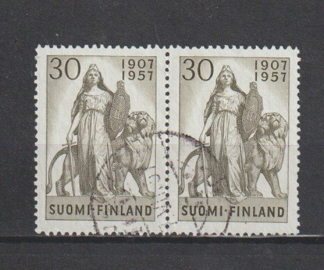 1957 Eduskunta 50v Juhlamerkkipari leimattuna