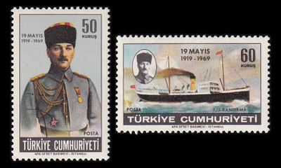 Turkki 2135-6 ** Atatürkin maihinnousu Samsuniin 50v (1969)