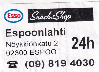 Espoo. Espoonlahti, ESSO Snack & Shop.  s61