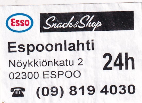Espoo. Espoonlahti, ESSO Snack & Shop.  s61