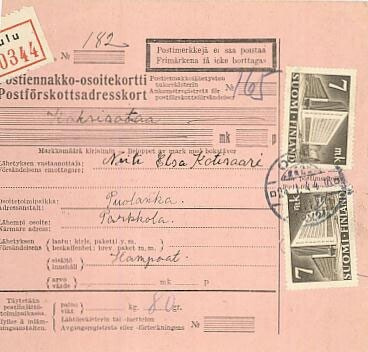 M30 1942 7mk postitalo 2 kpl R-postiennakkopaketti  1944