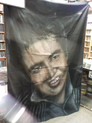 KÄSIN MAALATTU ELVIS TAUSTALAKANA IMITAATTORIN KEIKOILTA (W)
