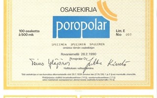 OKK 1990 Poropolar Oy spec, Rovaniemi osakekirja