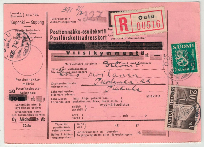 M30 1946 kirjattu postiennakko-asiakirjoja