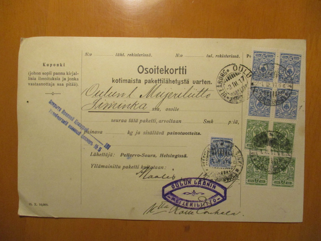 1917 Oulu Meijeriliitto osoitekortti sens Liminkaan