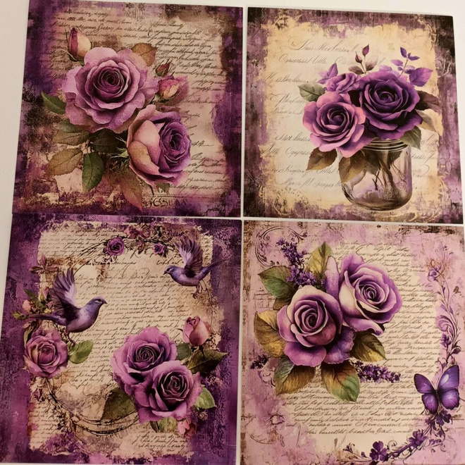 Kuviokartonki RUUSUT / 4 kpl -setti / 15 x 15 cm