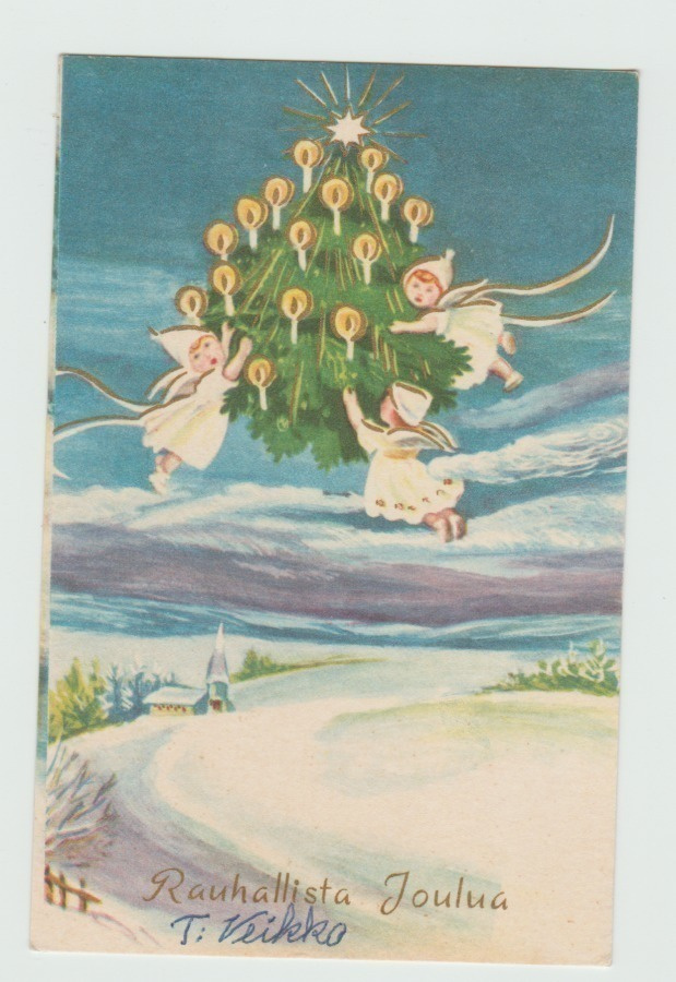 Joulukuusi ja enkelit taivaalla  (*)