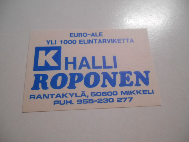 TT Etiketti K-halli Roponen Mikkeli