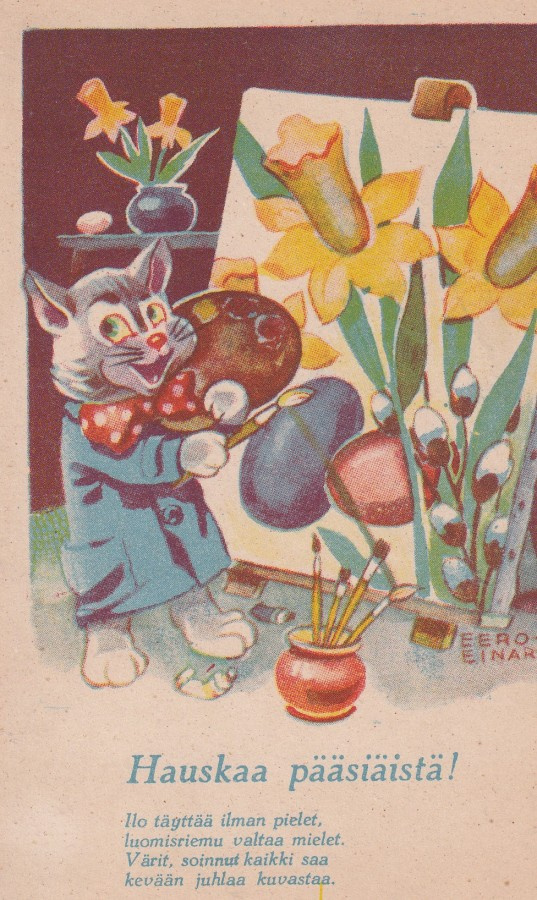 Kissa taiteilee, Hauskaa Pääsiäistä, Eero Einari    b596