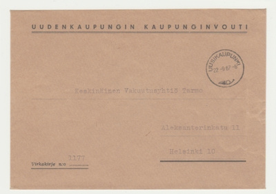 Uusikaupunki kaupunginvouti virkakirje 1967