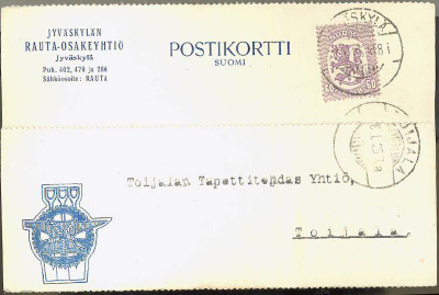 Firmakuori JYVÄSKYLÄN RAUTA-OSAKEYHTIÖ postikortti 1925
