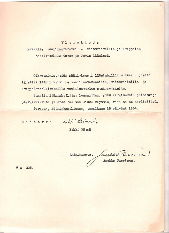 Vaalit 1954, ohjeet, 4 monistetta.
