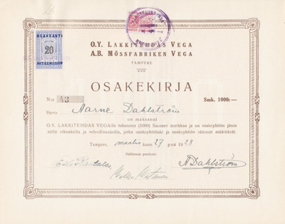 OKK 1928 Lakkitehdas Vega Oy, Tampere