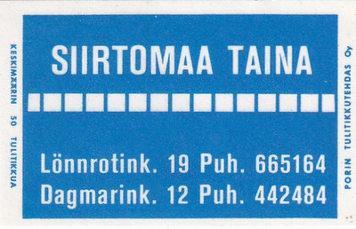 Siirtomaa Taina, Lönnrotink. 19, Dagmarink. 12  s85