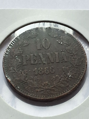 10 PENNIÄ 1866, Ajanpatinoima vanha raha! Kts!