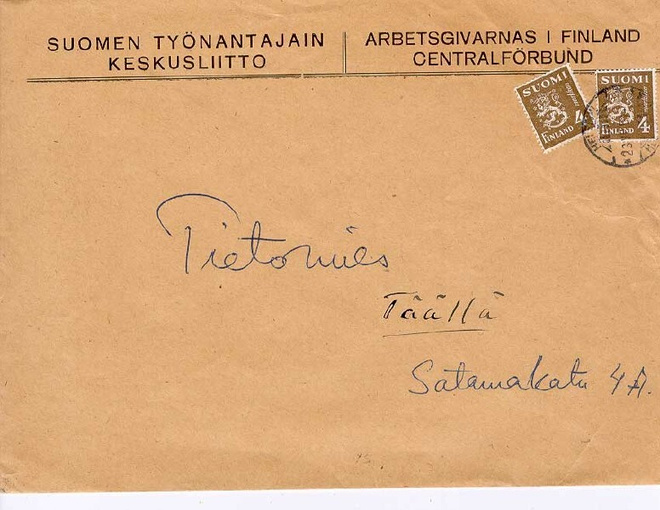 1945 4mk pari paikalliskirjeellä
