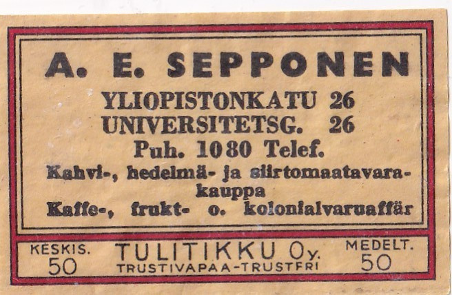 A. E. Sepponen.  Yliopistonkatu 26   b509