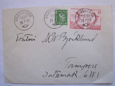 VANHA Kuori Hämeenlinna 1952 Olympia Leima 20.7.1952
