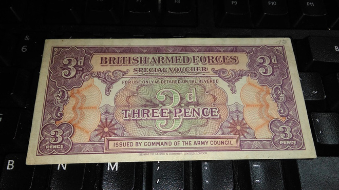 British Armed Forces 3 Pence 1946 PM9 F-VF