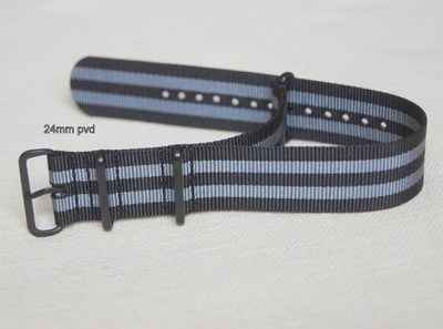 NATO " James Bond " tyylinen 24 mm musta/harmaa ranneke pvd
