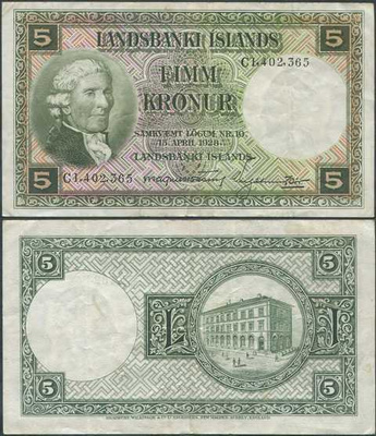Islanti Iceland 5 Kronur 1948 (P-32b) VF+