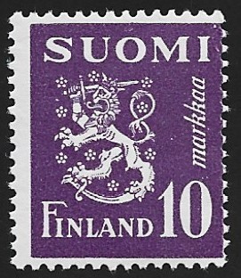 1947 M-30 Leijona 10 mk violetti ** Lape 325 c VSP Lm 6