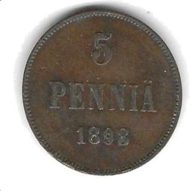 1898 5 PENNIÄ KOLIKKO KÄYTETTY