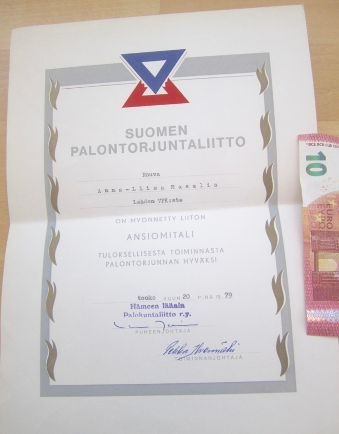 VANHA Luovari Ansiomitali Palontorjuntaliitto