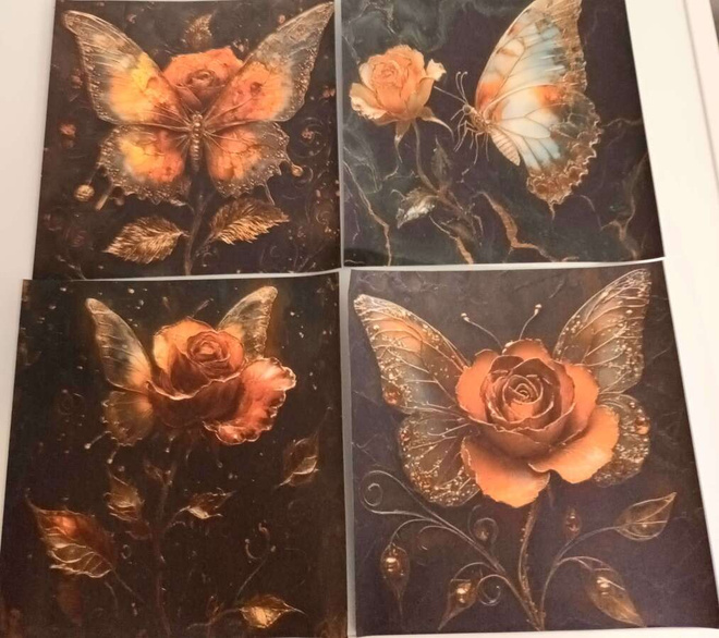 Kuviopaperi ORANSSIT RUUSUT / 2 kpl -setti / 15 x 15 cm