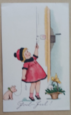 Pikkuleidi ja possu viemässä joulukukkia, k. k-k