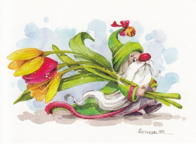 Marta May: Leprechaun tulppaanien kanssa