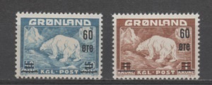 (S0319) GREENLAND 1956 (Polar Bear. Surcharged). Mi ## 37-38