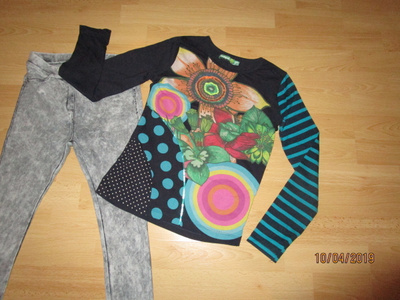 Desigual t-paita 9-10v ja Zara farkku leggingsit 134cm