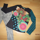 Desigual t-paita 9-10v ja Zara farkku leggingsit 134cm - pikkukuva 1