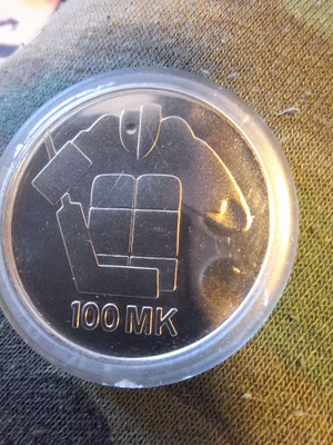 100mk hopea kolikko jääkiekon mm-kisat 1991.