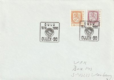 19.10.1990 OULU-OULEX -erikoisleima kirjeessä