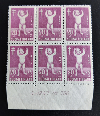 1947 Tuberkuloosi 20mk+5mk numerokuusilo **