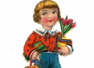 WANHA / Suloinen poika menossa onnittelukäynnille. 1930-l.
