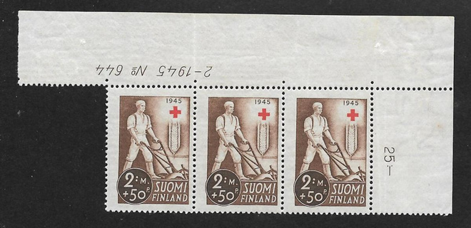 Punainen risti 1945 2+0,50mk (LAPE 3x292) ** rivilö