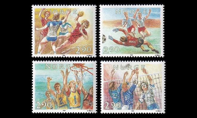 Norja 1003-6 ** Postimerkin päivä, palloilulajit (1988)