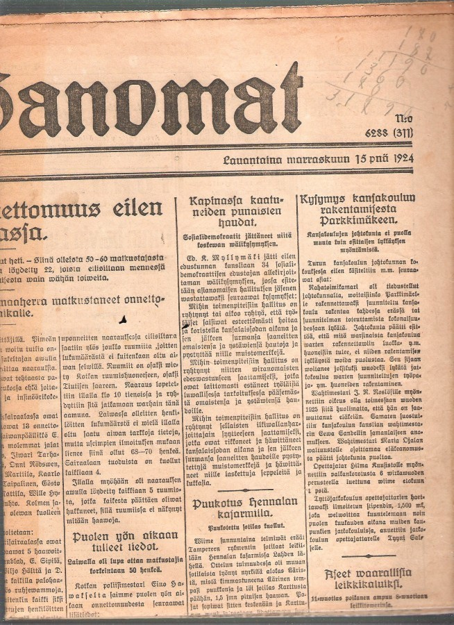 Maria Åkerblom karkasi Kammion sairaalasta 1924.