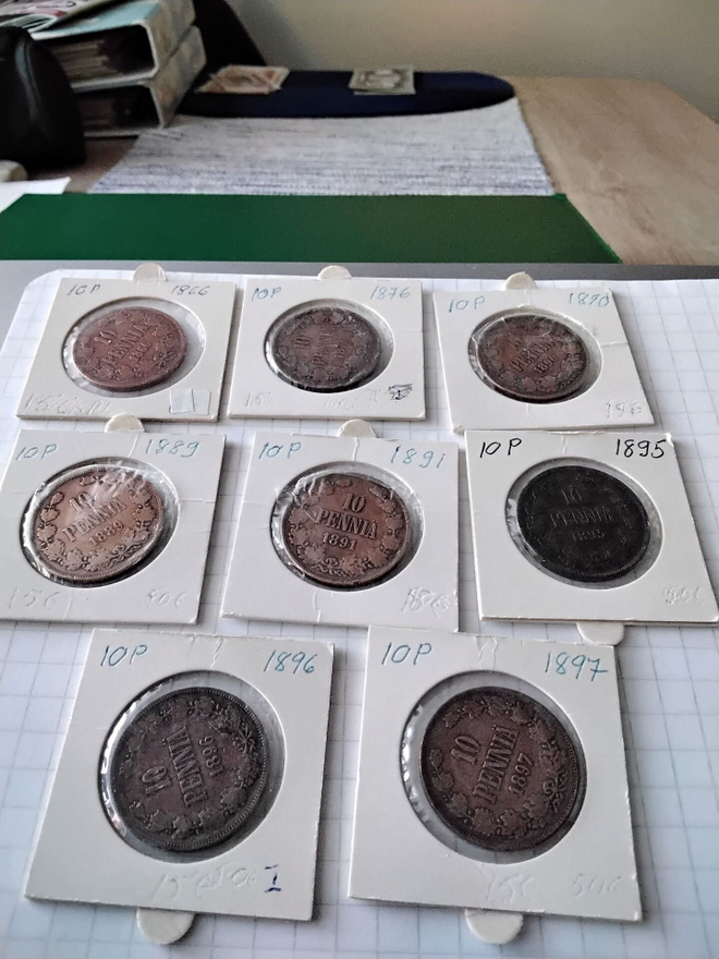10 penniä 1866 - 1897 8 kpl